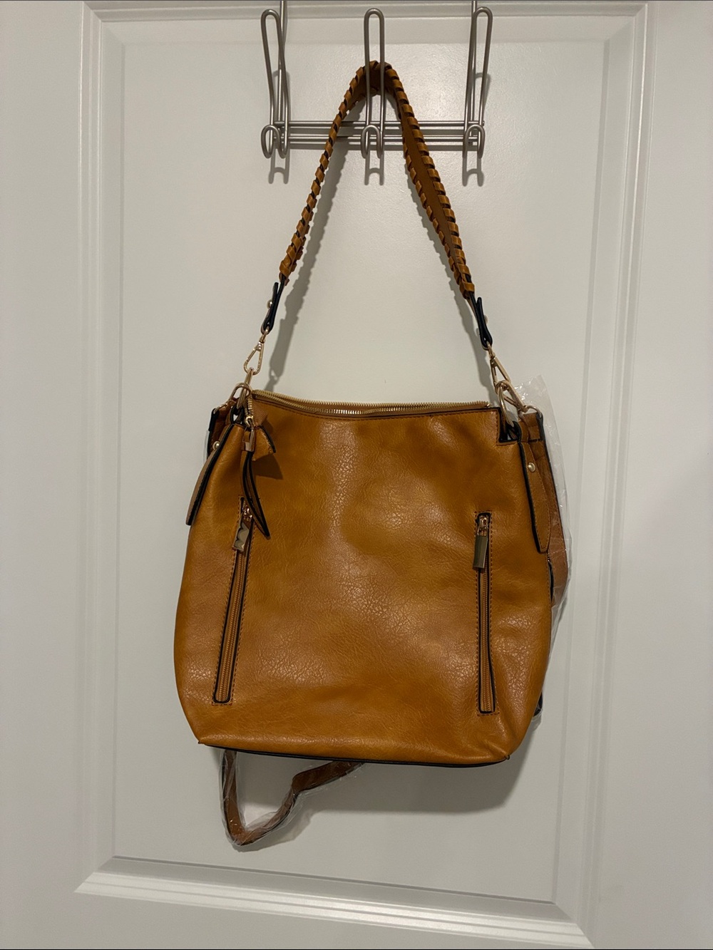 Women’s Tan Shoulder Tote Bag with Braided Handle